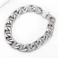 Macro view of silver stainless steel anchor link bracelet with large lobster claw clasp - 12mm x 23cm / Silver (Polished)