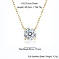 7mm AAA zirconia pendant necklace on 316L stainless steel chain with gold finish - 45+5cm / 18K Gold