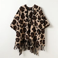 Scialle leopardato unisex in finto cashmere con nappe per l'autunno e l'inverno - Marrone