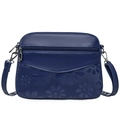 Donkerblauwe crossbodytas voor dames met madeliefjes reliëfpatroon en dubbele rits - Blauw