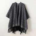 Classic black and white houndstooth cashmere shawl with fringe trim for autumn and winter - One Size / Black (PT7-1)