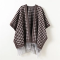 Classic houndstooth winter shawl with tassels, elegant brown and gray wool-like poncho - One Size / Dark Brown (PT7-2)