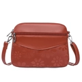 Retro reddish brown crossbody bag for women with floral embossing and multi-pocket design - Brown