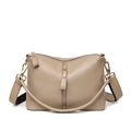 Elegant beige leather tote bag with lychee texture and detachable shoulder strap - Off White