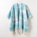 Scialle da donna con motivo a inchiostro blu e bianco e dettagli con nappe e frange - Blu lago