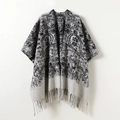 Vintage pattern double-sided cashmere-like shawl poncho with decorative tassel hem - 168CM / White