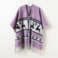 Châle en tricot géométrique avec motifs de renne et franges en violet et gris - Taille unique / Lavande