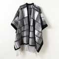 Chal vintage de cuadros con flecos, poncho de invierno negro y gris de imitación cachemira - Cuadros Grises (PT13-1)