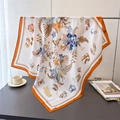 Elegante pañuelo cuadrado de seda sintética con motivos florales, borde naranja y de moda - Borde Naranja (FU20-1)