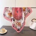 Detail of pink and white square silk scarf featuring vintage carriage and pearl chain patterns - 68x68cm / Pink