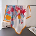 Elegant floral silk square scarf with horse print and bright orange rolled edges - Orange Horse Head Floral Style (FG38-2 Orange)