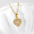 Collana a cuore dorata con pavé di zirconi dal design a intaglio e catena a O - Stile Cuore (N0044)
