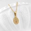 Elegant gold oval pendant necklace with white opal stone and zircon micro-paving finish - Oval Style (N0041)
