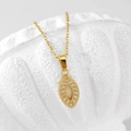 Gold-plated stainless steel necklace with eye-shaped shell pendant and sparkling zircons - Marquise Style (N0048)