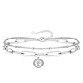 Bracciale a doppio strato in argento con catene a graffetta, sfere e ciondolo a moneta - Color Acciaio (Argento)