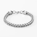 Polished silver stainless steel Cuban link bracelet with lobster clasp on white background - Wide Style / Steel