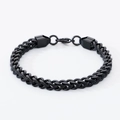 Close-up of black stainless steel wheat chain bracelet with secure lobster clasp - Wide Style / Black