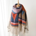Winter geometric color-block thick shawl with tassels on a white wool coat - Orange (WT221-5)