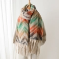 Schicker bunter Schal mit Zickzackmuster und Fransen in Kaschmir-Optik für den Winter - 220x42cm / Orange (WT223-3)