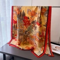 Golden silk scarf with red cloud pattern, luxury oriental style shawl for sun protection - Red (XR6-1)