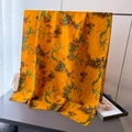 Elegant orange silk scarf with bamboo floral prints for sun protection and travel wear - Yellow (XR6-2)