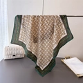 Vintage horsebit chain print square silk scarf in forest green and ivory silk texture - 68x68cm / Green