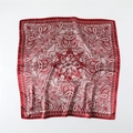 Detailed view of red and white paisley pattern on silky satin square scarf fabric - 90x90cm / Red (FT264-1)