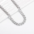 Polished silver stainless steel Cuban link necklace with flat chain design for men - Width 8.5mm Length 55 / Steel