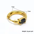 Gold plated oval black zircon earrings for women with 15mm diameter measurements - Gold Black Zirconia