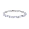 Bracciale tennis minimalista in argento con zirconi tondi e rettangolari su sfondo bianco - Catena da tennis mista quadrata e tonda 5*20 (B0090S)