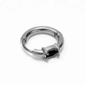 French style minimalist stainless steel hoop earrings with black oval zircon gemstone - Silver With Black Zirconia