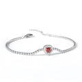Bracciale tennis argento con pietra rossa a cuore e zirconi trasparenti - Forma di Cuore (B0009S-3)