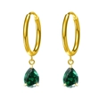 Golden teardrop earrings with deep green zircon stone in a polished stainless steel finish - Green (E0080-6)