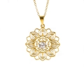 Collana con fiore di loto dorato con zircone centrale e design etnico traforato - Oro