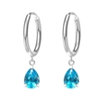Silver steel hoop earrings featuring drop-shaped blue zircon stones for women - Light Blue (E0080)
