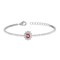 Bracciale tennis in acciaio 316L con zircone rosso ovale e chiusura regolabile - Forma di Fiore Ovale (B0009S-7)