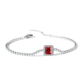 Bracciale in acciaio inossidabile argento con zircone rosso rettangolare e cristalli - Forma Quadrata (B0009S-8)