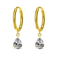 Golden teardrop earrings with pear-shaped cubic zirconia stones on polished hoop drops - White (E0080-3)