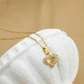 Elegante collana con ciondolo a cuore in oro e zirconi cubici su catena sottile - Cuore Con Incastonatura Mezza Diagonale (N0113)