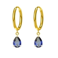 Gold-tone stainless steel hoop earrings with deep blue teardrop zircon pendants - Dark Blue (E0080-4)