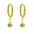Gold hoop earrings featuring light green pear-cut zircon pendants in stainless steel - Apple Green (E0080-5)