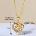 Collana a cuore in acciaio dorato con zirconi 3A nelle dimensioni 10mm x 11mm - Cuore Geometrico Con Zircone (N0115)