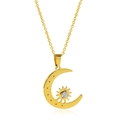 Elegante collana in oro 18 carati con ciondolo stella e luna con zirconi - Oro Stella Luna Pendente / Oro (N0327G)