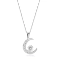 Elegante collana con ciondolo a stella e luna crescente in argento con zircone brillante - Ciondolo Stella Luna Color Acciaio / Argento (N0327)