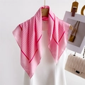 Close-up of pink polka dot silk scarf with red piping hanging on a white outfit - 70*70cm / FG16-6 Pink Polka Red Edge