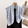 White paisley print silk square scarf with blue patterns and delicate floral details - 70*70cm / FG15-2 White Blue Paisley