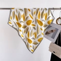 Elegant silk scarf with yellow and grey leaf patterns hanging as a versatile accessory - Yellow Leaf Print / FG18-1 Yellow