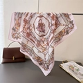 Pink satin square scarf with vintage chain and handbag print displayed on a metal rack - Approx. 70cm Per Side / White (FG29-1)