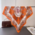 Orange equestrian print silk scarf with chain and buckle motifs on a stylish handbag - Approx. 70cm Per Side / Orange (FG29-2)