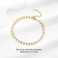 Gold-plated stainless steel anklet with 6mm radiant sunburst charms and 17+3cm extension chain - Ball Chain with Charms
